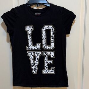 The Children's Place Black Tee with White Leopard LOVE Graphic